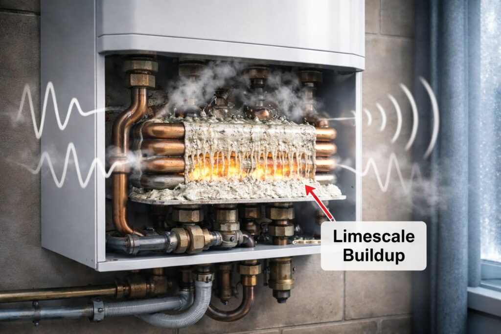 Kettling noise in a boiler due to limescale buildup